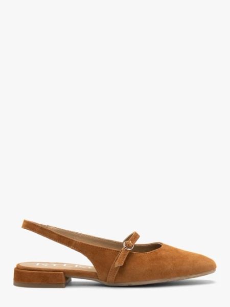 Rude czółenka slingback. Brązowe czółenka damskie Ryłko, bez wzorów, ze skóry, bez obcasa, na obcasie. Za 379.99 zł.