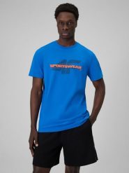 4F T-shirt regular z nadrukiem męski - niebieski XXL. Niebieskie t-shirty męskie 4f, m, bez wzorów, z bawełny, bez kołnierzyka. Za 59.99 zł.
