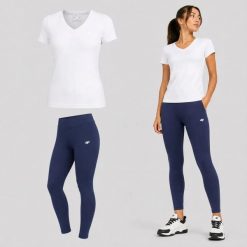 ZESTAW DAMSKI 4F T-SHIRT + LEGGINSY SPORTOWY KOMPLET NA CO DZIEŃ S SS26. Legginsy damskie 4f, s, bez wzorów, z bawełny. Za 88.50 zł.