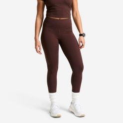 Legginsy fitness damskie Domyos wysoki stan. Brązowe legginsy damskie DOMYOS, l, bez wzorów, z elastanu, z podwyższonym stanem, na fitness i siłownię. Za 119.99 zł.