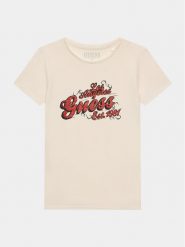 Guess T-Shirt J3BI03 J1314 Écru Regular Fit. Koszulki dziewczęce Guess, z aplikacjami, z bawełny, bez ramiączek. Za 99.99 zł.
