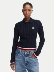 Tommy Jeans Sweter DW0DW22933 Granatowy Regular Fit. Niebieskie swetry klasyczne damskie Tommy Jeans, s, z bawełny, bez kołnierzyka. Za 409.99 zł.