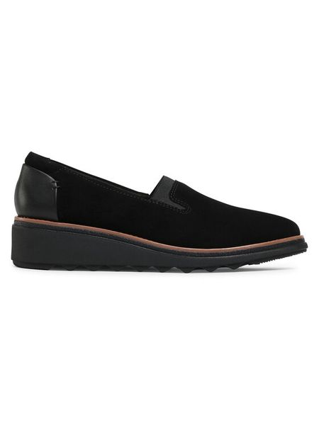 Clarks Półbuty Sharon Dolly 261558194 Czarny. Czarne półbuty damskie Clarks, bez wzorów, ze skóry, bez obcasa, na koturnie. Za 339.99 zł.