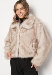 Beżowa Krótka Kurtka Futerko z Kołnierzem Anantia. Brązowe kurtki damskie Born2be, m, bez wzorów, z dzianiny, bez kaptura. Za 209.99 zł.