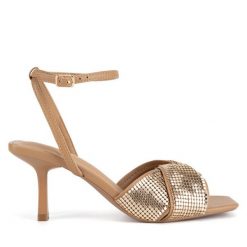 Sandały JENNY. Brązowe sandały damskie Jenny, bez wzorów, bez obcasa, na szpilce. Za 119.99 zł.