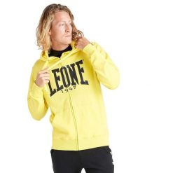 Bluza z bawełna z kaptur na co dzień na siłownię. Żółte bluzy sportowe męskie LEONE 1947 APPAREL, bez wzorów, z bawełny, sportowe, bez kołnierzyka, bez ramiączek. W wyprzedaży za 149.08 zł.