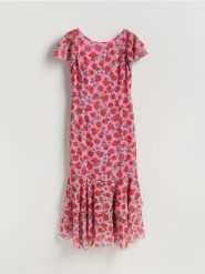 Sukienka maxi z falbanami - wielobarwny. Sukienki damskie Reserved, na co dzień, l, bez wzorów, z tkaniny, bez kołnierzyka, bez ramiączek, maxi, proste. Za 199.99 zł.