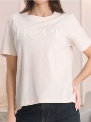 Koszulka - kremowy. Białe t-shirty damskie Sinsay, l, bez wzorów, bez kołnierzyka. Za 17.99 zł.