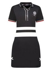 Geographical Norway Sukienka polo w kolorze czarnym rozmiar: L. Czarne sukienki damskie Geographical Norway, l, bez wzorów, bez kołnierzyka, bez ramiączek, midi. Za 74.46 zł.