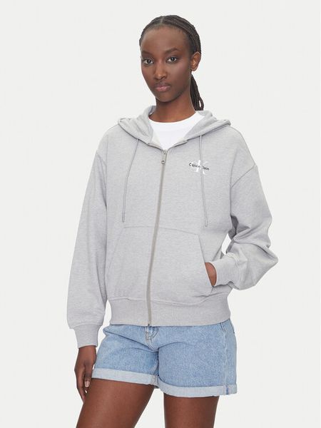 Calvin Klein Jeans Bluza Monologo LV047B270G Szary Regular Fit. Szare bluzy bez kaptura damskie Calvin Klein Jeans, l, z bawełny. Za 289.99 zł.