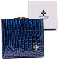 Portfel damski Milano Design SF-1814-JM granatowy. Niebieskie portfele damskie MILANO DESIGN, bez wzorów, ze skóry ekologicznej. Za 37.99 zł.