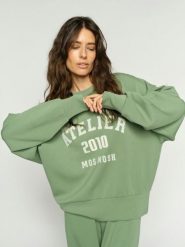 MOS MOSH Bluza damska - NMNima Kobiety zielony jednolity, S. Zielone bluzy sportowe damskie Mos Mosh, s, bez wzorów, z bawełny, bez ramiączek, bez kaptura. Za 499.95 zł.