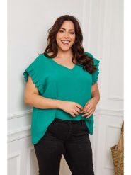 Plus Size Company Koszulka "Eglantine" w kolorze zielonym rozmiar: 38. Zielone bluzki damskie Plus Size Company, plus size, bez wzorów, klasyczne, bez kołnierzyka, plus size, bez ramiączek. Za 70.41 zł.