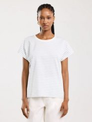 Koszulka damska w paski biało-niebieska Aleksa 400. Niebieskie t-shirty damskie Big Star, l, z aplikacjami, z bawełny, bez kołnierzyka. W wyprzedaży za 59.99 zł.