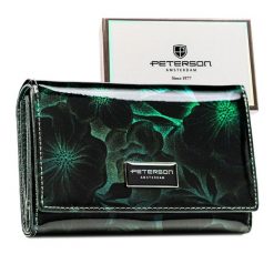 Portfel damski Peterson PTN PS112-FDS zielony. Zielone portfele damskie Peterson, bez wzorów, ze skóry. Za 129.99 zł.