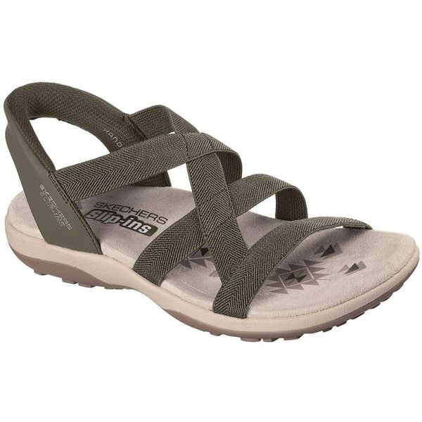 Sandały damskie Skechers Reggae Slim Stretch Flex. Zielone sandały damskie Skechers, bez wzorów, z materiału, bez obcasa. Za 490.00 zł.