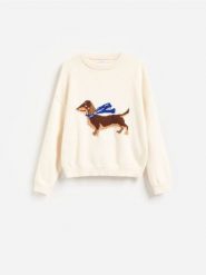 Sweter ze zwierzęcym motywem - kremowy. Białe swetry klasyczne damskie Reserved, l, z bawełny, bez kołnierzyka. Za 129.99 zł.