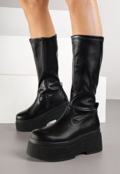 Czarne Botki na Platformie w Stylu Grunge Firnee. Czarne botki damskie Renee, z jeansu, bez obcasa, na obcasie, bez zapięcia. Za 199.99 zł.