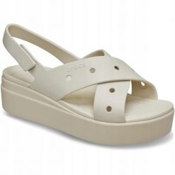 Sandały dla Kobiet Crocs Brooklyn 4U Cross Strap Sandal. Czarne sandały damskie Crocs, bez wzorów, z materiału, bez obcasa, na obcasie. Za 289.99 zł.