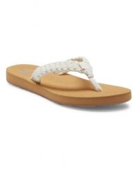 Klapki plażowe dla Kobiety PORTO Biały. Brązowe klapki damskie Roxy, bez wzorów, z bawełny, bez obcasa. Za 129.99 zł.
