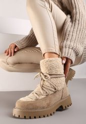 Ciemnobeżowe Futerkowe Śniegowce na Tłoczonej Podeszwie Ozdobionej Cyrkoniami Rialuna. Brązowe śniegowce damskie Renee, z jeansu. Za 119.99 zł.