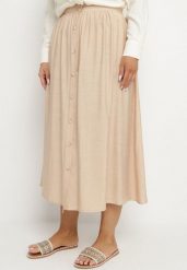 Beżowa Wiskozowa Spódnica z Lnem i Guzikami Tolissa. Brązowe spódniczki damskie Born2be, l, bez wzorów, z wiskozy, eleganckie, midi, koszulowe. Za 69.99 zł.