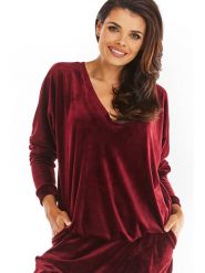 Awama Bluza w kolorze bordowym rozmiar: onesize. Czerwone bluzy bez kaptura damskie Awama. Za 106.13 zł.