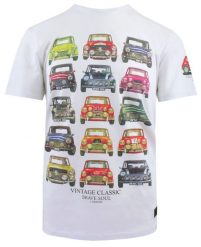 Bawełniany T-Shirt, Męski - Brave Soul - Retro Auta - Biały. Białe t-shirty męskie Brave Soul, na lato, l, bez wzorów, z bawełny, bez kołnierzyka. Za 57.00 zł.