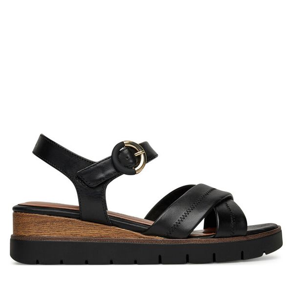 Sandały Tamaris. Czarne sandały damskie Tamaris, bez wzorów, bez obcasa, na koturnie. Za 229.99 zł.