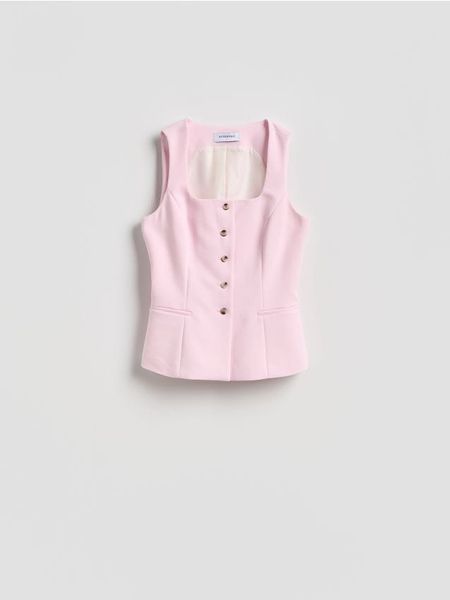 Kamizelka z dekoltem karo - różowy. Czerwone kamizelki damskie Reserved, l, z tkaniny. Za 109.99 zł.