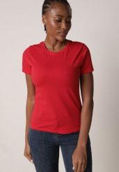 Czerwony Bawełniany T-shirt w Klasycznym Stylu Nedila. Czerwone t-shirty damskie Born2be, m, bez wzorów, z bawełny, bez kołnierzyka. Za 39.99 zł.