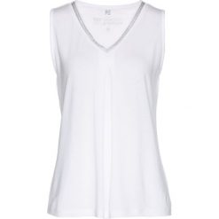 Top ze zdobieniem w srebrnym kolorze bonprix biało-srebrny. Szare topy damskie bonprix, z aplikacjami, bez kołnierzyka. Za 44.99 zł.