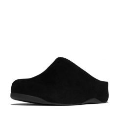 Damskie klapki z zamszu FitFlop Shuv. Czarne klapki damskie FIT FLOP, bez wzorów, z materiału, bez obcasa. Za 754.50 zł.
