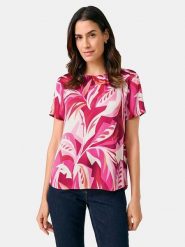 Gerry Weber Bluzka w kolorze różowo-kremowo-czerwonym rozmiar: 40. Brązowe bluzki damskie Gerry Weber, s, bez wzorów, z wiskozy, klasyczne, bez kołnierzyka, bez ramiączek. Za 96.60 zł.