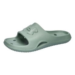 Klapki damskie Under Armour Locker V. Zielone klapki damskie Under Armour, bez wzorów, z materiału, bez obcasa. Za 117.65 zł.