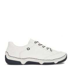 Półbuty Rieker. Białe półbuty damskie Rieker, bez wzorów, bez obcasa, na płaskiej podeszwie. Za 349.99 zł.