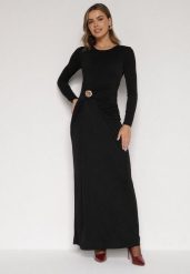 Czarna Taliowana Sukienka o Eleganckim Kroju z Marszczeniem i Aplikacją Sewedina. Czarne sukienki damskie Born2be, na imprezę, s, z aplikacjami, z futra, eleganckie, bez kołnierzyka, bez ramiączek, maxi, dopasowane. Za 139.99 zł.