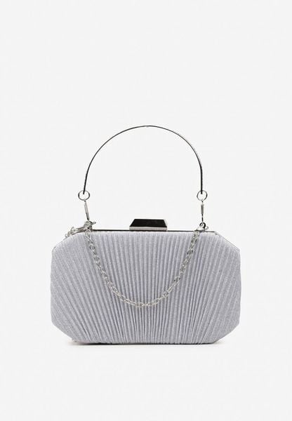 Srebrna Owalna Torebka Ozdobiona Brokatem z Retro Zatrzaskiem Traorra. Szare torebki klasyczne damskie Renee, bez wzorów, bez dodatków. Za 89.99 zł.