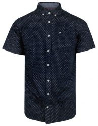 Koszula Męska Bawełniana, Granatowa w Drobny Wzór, Casualowa, Krótki Rękaw -PAKO JEANS. Niebieskie koszule męskie Pako Jeans, l, bez wzorów, z bawełny, bez kołnierzyka, bez ramiączek. Za 165.00 zł.