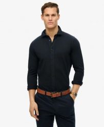 Superdry Koszula Vintage Destroy Pique z długim rękawem bawełniana - ECLIPSE. Niebieskie koszule męskie Superdry., m, bez wzorów, z bawełny, bez kołnierzyka, bez ramiączek. Za 271.45 zł.
