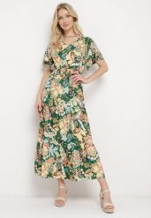Zielona Bawełniana Sukienka w Stylu Boho z Elastyczną Gumką w Talii Morgaine. Zielone sukienki damskie Born2be, l, bez wzorów, z bawełny, boho, bez kołnierzyka, bez ramiączek, maxi. W wyprzedaży za 39.99 zł.