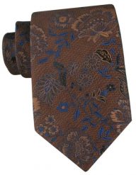 Brązowy Krawat w Kwiaty z Niebieskimi Akcentami - Chattier. Brązowe krawaty i muchy męskie Chattier, bez wzorów, z tkaniny, eleganckie. Za 55.00 zł.