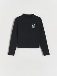 Koszulka z haftem - czarny. Czarne koszulki dziewczęce Reserved, bez wzorów, z bawełny, bez ramiączek. W wyprzedaży za 17.99 zł.