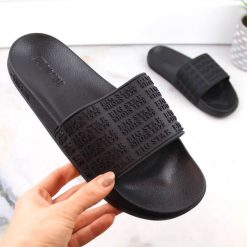 Klapki damskie basenowe plażowe czarne Big Star LL274A147. Czarne klapki damskie Big Star, bez wzorów, z materiału, bez obcasa. Za 59.99 zł.