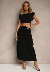 Czarna Spódnica z Wiskozą i Lnem High Waist o Rozkloszowanym Kroju Lumerellea. Czarne spódniczki damskie Renee, na lato, l, bez wzorów, z materiału, z podwyższonym stanem, maxi, rozkloszowane. Za 54.99 zł.