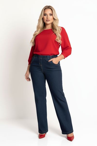 Eleganckie granatowe spodnie Jeangaliny11 o kroju wide leg PLUS SIZE XXL OVERSIZE JESIEŃ. Spódniczki damskie Moda Size Plus Iwanek, bez wzorów, z bawełny, biznesowe, z podwyższonym stanem, plus size. Za 199.90 zł.
