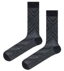Ciepłe Wełniane Skarpetki Zimowe - Ciemnoszare, Wzór Geometryczny. Szare skarpetki męskie His Story, bez wzorów, z elastanu. Za 39.99 zł.