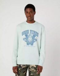 WRANGLER VARSITY MĘSKA BLUZA KLASYCZNA LOGO NADRUK CREW SURF W6G9I3X6U 112331912. Bluzy bez kaptura męskie Wrangler, m. Za 119.99 zł.