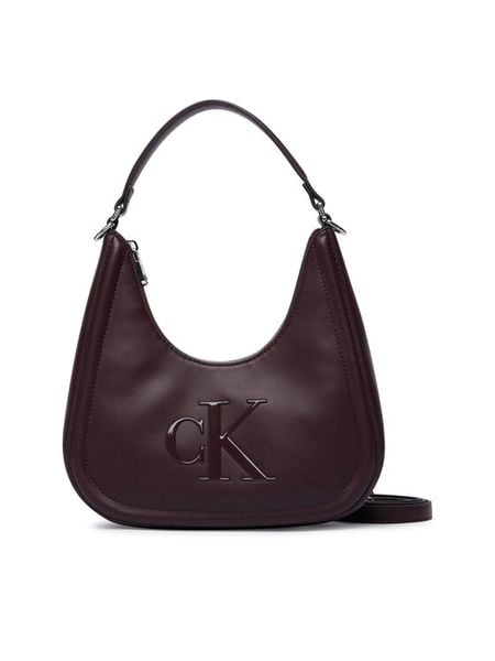 Calvin Klein Torebka Bold Ck Small Crescent Bag LV04F3561G Bordowy. Czerwone torebki klasyczne damskie CALVIN KLEIN, bez wzorów, ze skóry, bez dodatków. Za 409.99 zł.