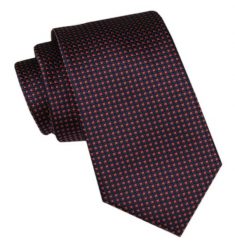 Modny Męski Krawat - Alties - Granatowy w Drobny Bladoczerwony Wzór. Czerwone krawaty i muchy męskie Alties, bez wzorów, z tkaniny, eleganckie. Za 49.00 zł.